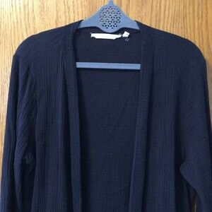 SOFT SURROUNDINGS Cardigan Soft Cotton‎ Open Long Sweater Navy Blue Size Large